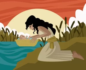 A mãe de Moisés não queria que isso acontecesse com seu filho, então ela o colocou em uma cesta e o colocou no rio